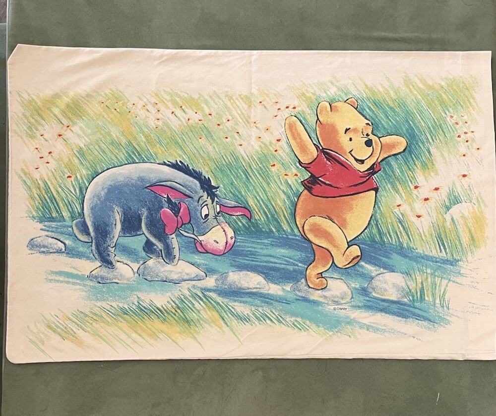 Vintage Disney Winnie the Pooh Reversible Standard Pillowcase Made in USA 20x26